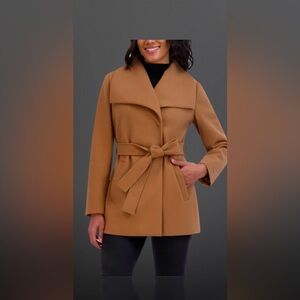 Tahari Ladies' Faux Wool Wrap Coat Color Tan Size XL.